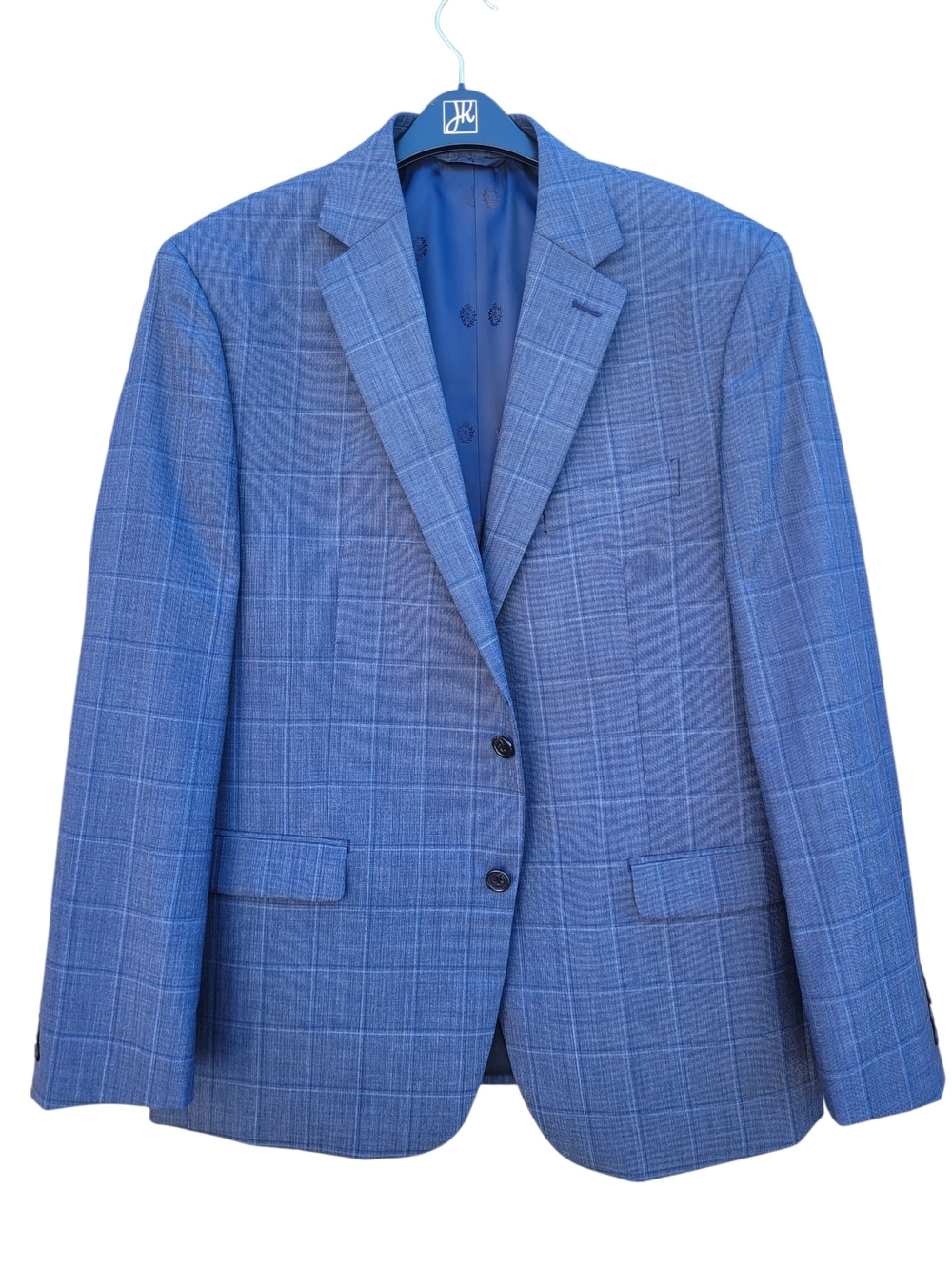 42R Lauren Ralph Lauren Blue Plaid Wool Blend Sport Coat Blazer Windowpane